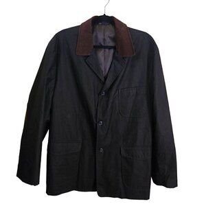 Kroon Black Brown Corduroy Collar Elbow Patches Chore Jacket Size L
